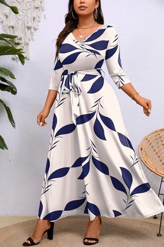 Image of Runwind Plus Size Maxi Dresses - 3 /4 Sleeve V Neck Long Dress for Women (XL-6XL)
