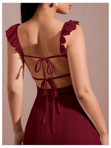 Image of WDIRARA Women's Textured Cut Out Backless Bodycon Maxi Dress Ruffle Sleeveless Fishtail Cami Dresses