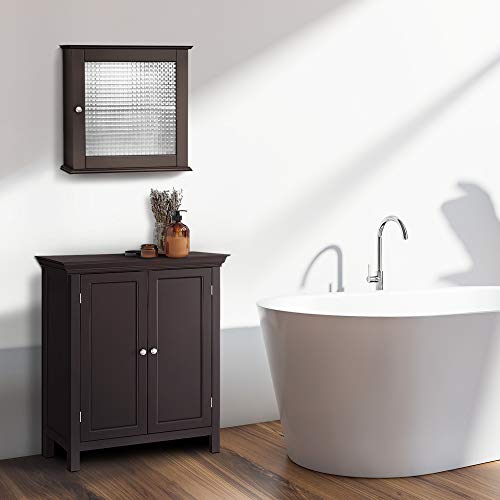 Elegant Home Fashions Chesterfield Wall Mounted Medicine Cabinet Bathroom Home Storage Space Saver with 1 Glass Door and 1 Adjustable Shelf, Espresso, One Size - Thumbnail 3