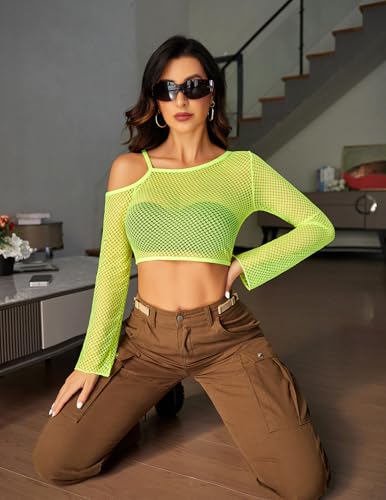 Avidlove Mesh Crop Tops for Women Long Sleeve Fishnet Shirt See Through Tops Rave Outfits Party Clubwear2