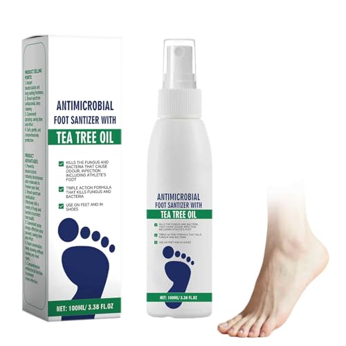 Spray para pies de árbol de té, alivio de hongos en los pies, desodorizante natural y control del sudor, niebla antifúngica refrescante, solución higiénica portátil de 100 ml a base de plantas para
