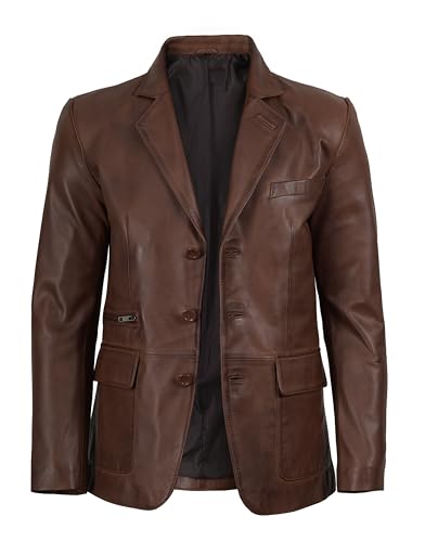 Image of fjackets Mens Leather Blazer Jacket - Real Lambskin Leather Sport Coat, 2-Button, Fully Lined, Business to Weekend
