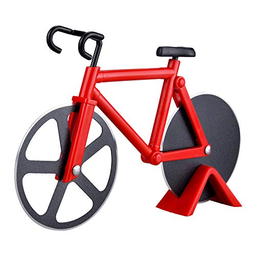 Bicycle Pizza Cutter Wheel,Ninonly Non-stick Dual Cutting Wheels Stainless Steel Bike Pizza Slicer with a Stand for Pizza Lovers,Holiday Vacation Housewarming Kitchen Gadget Cool Men\'s Gift
