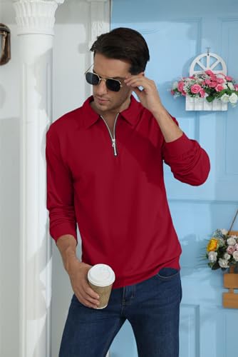 Lexiart Mens Long Sleeve Polo Shirts-Casual Thermal Loose Fit Pullover Quarter Zip Sweatshirts4