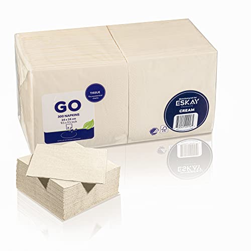 Cream Beverage Napkins, 2-Ply Disposable Paper Napkins-Bar, Cocktail, Weddings, Birthday, EU Made, (300 Count)