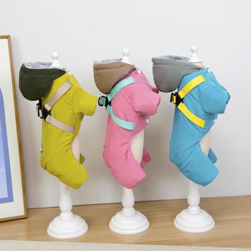 Izefia Hundemantel Haustierbekleidung Overall Winddicht Kaltes Wetter Mäntel 4 Beine Jacke Geschirr Brustgurt Warm Winter Dicke Kleidung Wasserdicht Schneedicht Baumwollmantel für Kleine Hund Katze