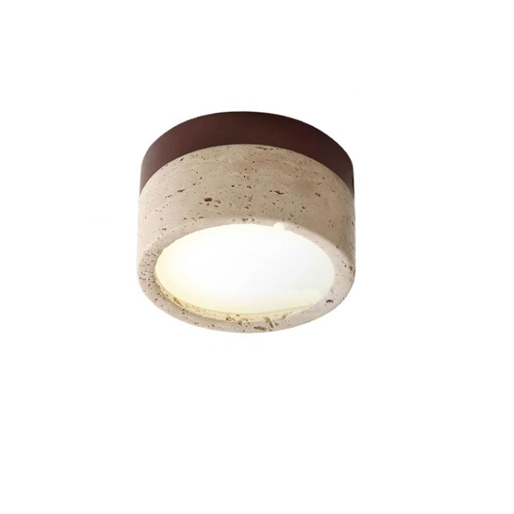 SYAXVOM Nordic Walnut Base Ceiling Lamps Japanese Wabi-sabi Natural Yellow Travertine Light Fixture for Entry Hallway Aisle Entrance Stone Chandelier to Lamp Balcony