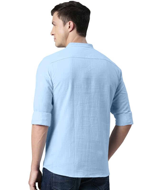 Image of ROYALSCOUT Men's Cotton Blend Casual Short Kurta Shirt with Notch Neck and Button Detail | Full Sleeve Straight Fit Lightweight Ethnic Top for Summer