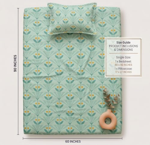Image of HOMEKART Cotton Single Bedsheet with 1 Pillow Cover | 210 TC Premium Cotton Bed Sheet | Soft, Breathable, Lightweight & Wrinkle Resistant | 60 x 90 Inches Single Size Bedding
