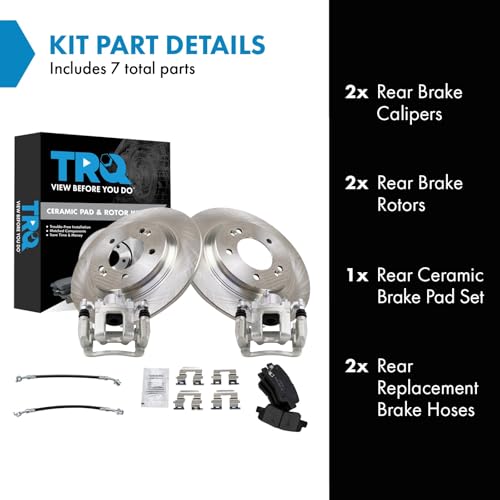 Image of TRQ Rear Brake Pad and Rotor Set Ceramic Rotors Calipers Compatible with 2014 Kia Optima