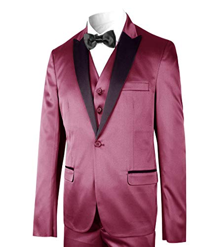 Terno Smoking 1 Botão Marsala acetinado, Kit 3 peças para casamento, noivo, padrinho, formando e Bla