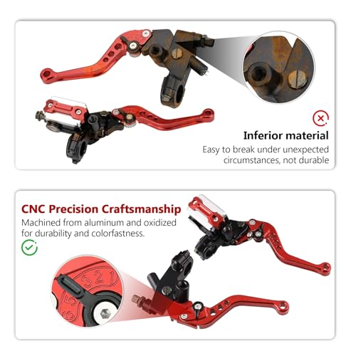 PACEWALKER Universal Motorcycle 7/8" 22mm Handlebar Brake Master Cylinder Clutch Lever CNC Left & Right Set for Honda Kawasaki Suzuki Yamaha red