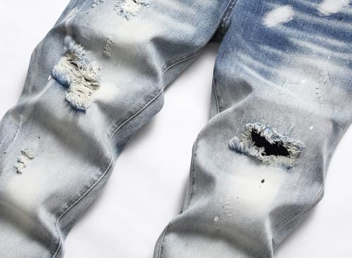 Mens Jeans Retro Light Blue Plain Washed Elastic Slim Fit Buttons Jeans Trousers Men Vintage Casual Denim Pants2