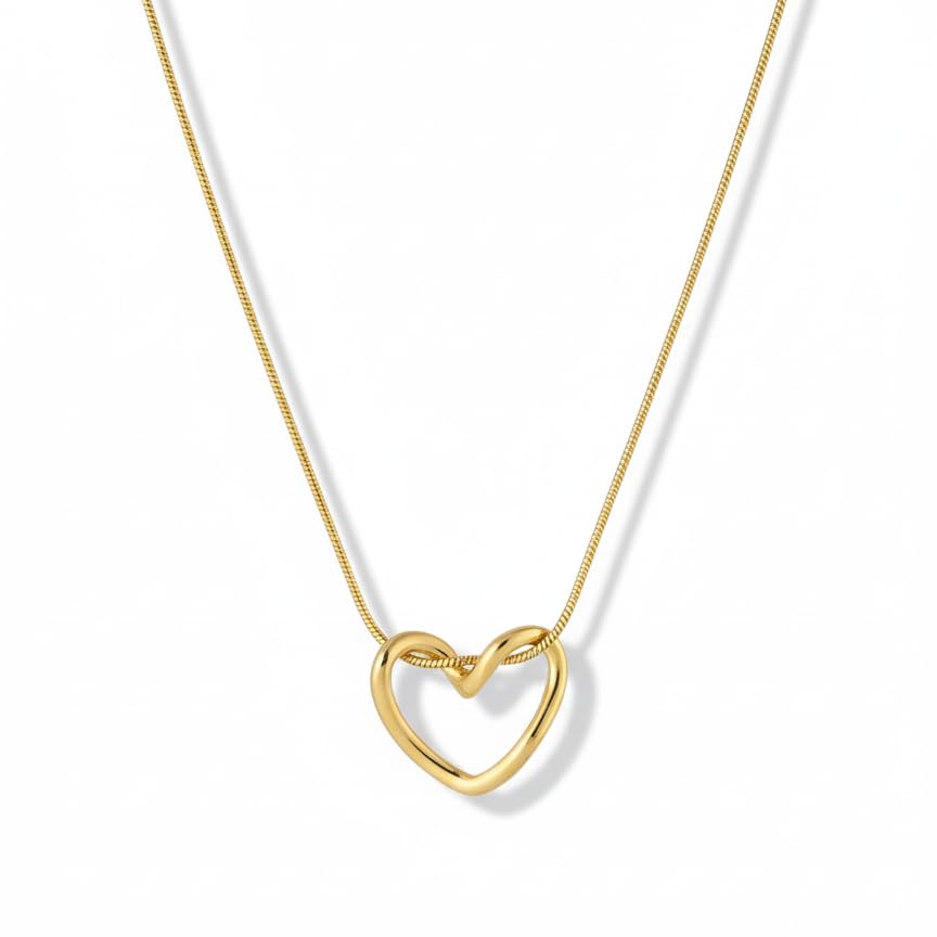 Minimalist Open Heart Pendant Necklace | Dainty Snake Chain Modern Love Jewelry-image-19