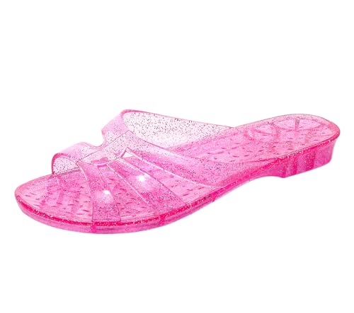 Image of Womens Jelly Shoes, White Jellies Sandals Glitter Clear Flats Slip On Summer Beach Slippers Transparent Closed Toe Soft Slide