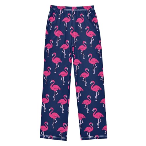 Aloha Flamingo Print Boys Long Pants Soft Trousers Elastic Waist Kids Lounge Bottoms with Pockets S-XL