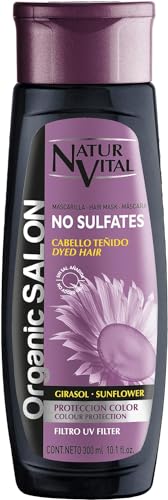 NaturVital - Mascarilla Organic Salon Protección Color, Sin Sulfatos ni Parabenos ni Siliconas, con Keratina y Filtro UV, para Pelo Teñido o con Mechas, 300 ml