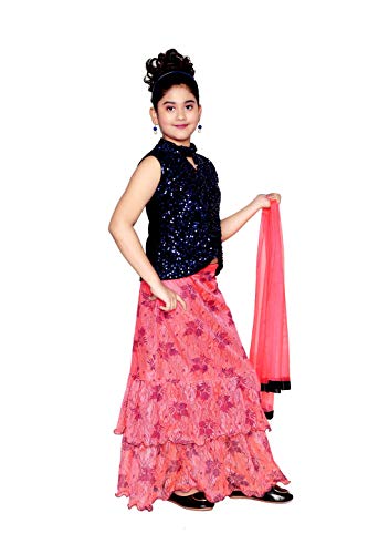 Image of ZOOBA Girl's Banarasi Silk with Jaal Readymade Lehenga Choli with Dupatta (SSG0095 Red 5 Years-6 Years)