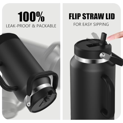 Image of 64oz Half Gallon Insulated Water Jug with Flip Straw & Silicone-Grip Handle - Leak-Proof, Sweat-Free, BPA-Free, Iced for 34 Hours, Wide Mouth, Dishwasher Safe, Anti-Slip Base