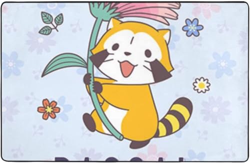 おしゃれ あらいぐまラスカル ラグ ラグマット カーペット 約100 * 150 Cm カーペット対応 こたつ敷き 長方形 滑り止め付き ウォッシャブル オールシーズン適用