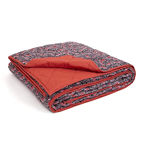 Home4U 100% Cotton Voile Douglas Printed Bedspread (W-82, L-92 in_Purple and Red)