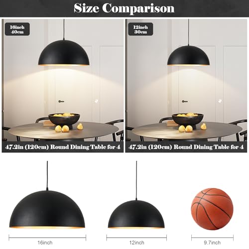 Ludil 16 Inch Industrial Pendant Lighting for Kitchen Island, Black and Gold Metal Dome Pendant Light Fixtures, Hemispherical Hanging Ceiling Light E26 Base for Reading Dining Room Foyer Cafe, 2 Pack by Ludil - Used condition - Image 5