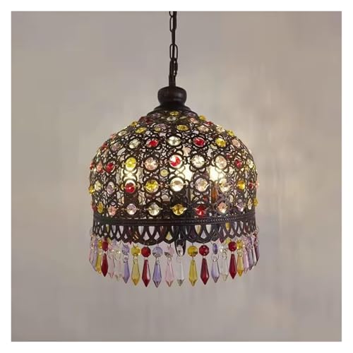 Lustre coloré rétro style exotique avec éclairage LED pour le salon