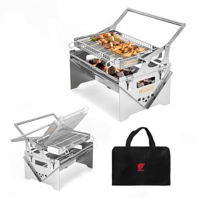 BiggerFire 360° Rotating Barbecue Grill, Stainless Steel Flipping Barbecue Grills, Portable Camping Charcoal BBQ Grill Outdoor, Detachable Portable Charcoal Barbecue Grill for Picnic Yard Party