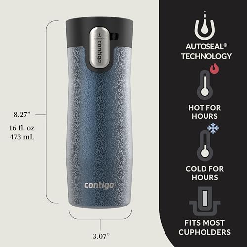 Image of Contigo AUTOSEAL West Loop Vacuum-Insulated Stainless Steel Travel Mug with Easy-Clean Lid, 16 oz, Crystal Blueberry