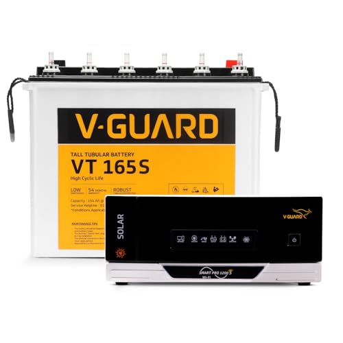Image of V - Guard Smart Inverter & Battery Combo (Smart Pro 1200 S Solar Inverter, VT 165S (154 Ah Tall Tubular Battery)) for Home, Office & Shops