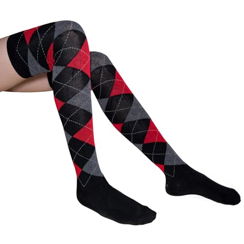 COUVER Women's Thigh High/Over Knee Fashion Argyle Socks, Medium, 1 Pair2