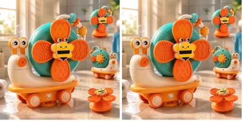 Image of Storio 5-in-1 Baby Suction Spinner Toy, Interactive Learning Set with Rattle and Sensory Play, for 6+ Months Kids - Orange & Cream (Pack of 2)