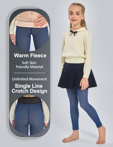 Image of KBVOT Girls Fleece Lined Tights Kids Warm Thermal Winter Thick Leggings Pantyhose Fake Translucent Pants for School Dress