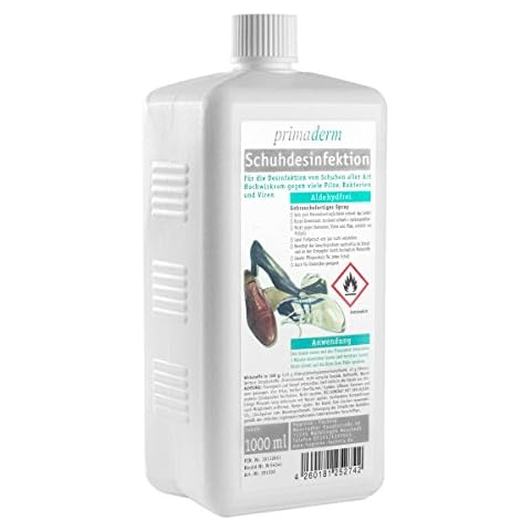 Primaderm Schuhdesinfektion aldehydfrei, Desinfektionsmittel gegen Pilze, Bakterien und Viren in Schuhen, 1x 1L Eurospenderflasche Nachfüllpack Cover