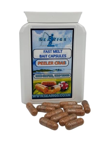 searigs Peeler Crab Fast Melt Bait Capsules, Natural Ingredients with Amino Attractors, for Bass, Cod and Conger Eel, 50 Pack