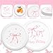 Pink Bow Birthday Party Supplies, 96Pcs Coquette Birthday Decorations Includes Napinks Plates Forks Pink Bow Theme Tableware Party Supplies