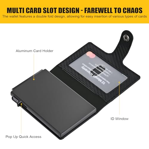 Pop Up Wallet for Men with Buckle, Smart Credit Card Wallet, Mens Minimalist Wallet, Card holder Wallet, ID Window, RFID-blocking(Carbon Fibre)3