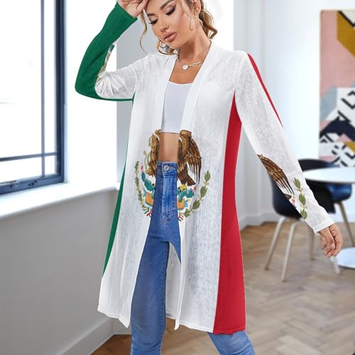 Mexican Flag Women's Medium Length Cardigan Thin Long Sleeve Cover Up Summer Open Front Tops4