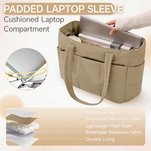 SODEER Tote Bag for Women,Lightweight Puffer Work Shoulder Tote with Compartments,Quilted Handbag for Teacher Nurse College — view 3