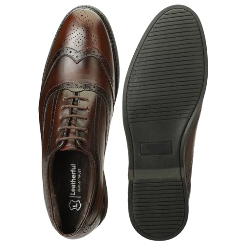 Image of Leatherful Genuine Leather Brogue Shoes for Men | TPR Sole & Nappa Leather Lining | Classic Dress Footwear New