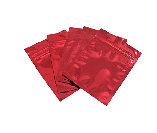 Upstore 100PCS Espesar Cara Metálica Hoja Mylar Autoadhesiva Bolsa Ziplock Plana Bolsa Cremallera Envase Muestra Contenedor Almacenamiento Contenedor para Polvo Té (Rojo, 75mm x 65mm)