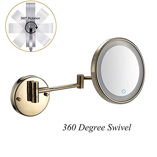 Miroir de maquillage mural pivotant à 360° avec bras extensible couleur or