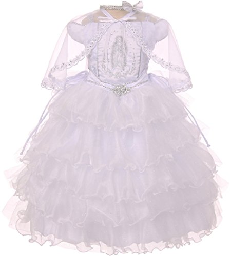 BluNight Collection Off Shoulder Sleeves Virgin Mary Embroidered Little Girl Baptism Dresses