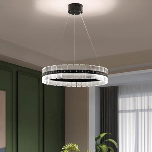 Lustre rond en cristal LED au design suspendu noir premium LWX