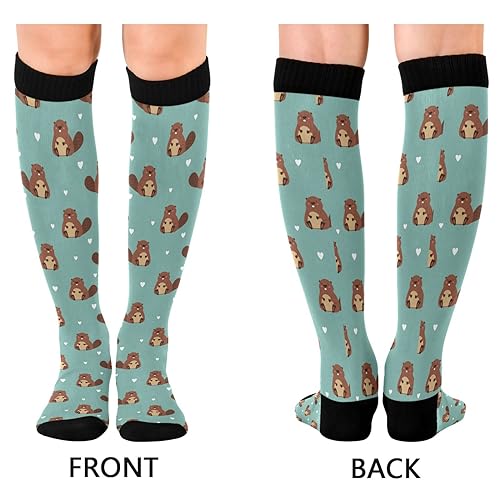 Wusikd Cute Beaver Compression Socks for Women and Men Circulation Heart Long Socks for Athletic Running 12