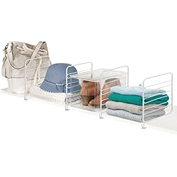 Separadores Estanterias Metalicas mDesign Juego de 4 separadores metálicos para organizar armarios y estanterías – Prácticos divisores de estantes de alambre metálico – Organizadores de armarios para colocar sin tornillos – blanco