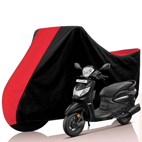 Image of All Weather Protection Two Wheeler Cover for Hero Honda Pleasure, Scooter & Scooty | Anti Dust, 100% Water Resistance, Heat Resistant, UV Proof - Triple Stitched | (Black Top Red)