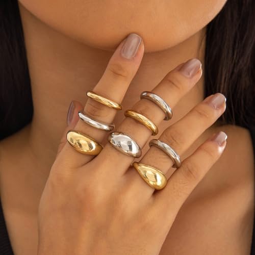 Image of Shining Diva Fashion Stylish Trendy Finger Rings Set for Women & Girls | Chunky Minimal Statement Ring Combos Modern Elegant Jewellery Collection