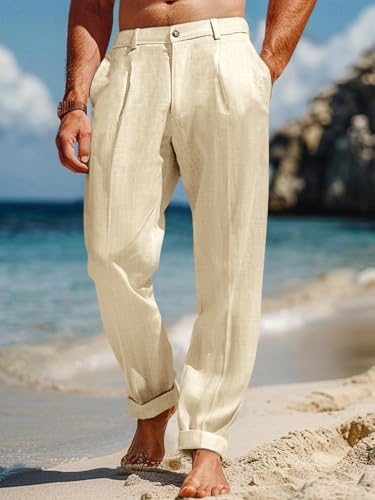 Image of Runcati Mens Casual Pants Elastic Waist Lightweight Loose Pleated Slacks