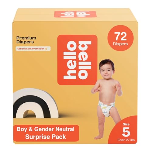 Image of Hello Bello Premium Diapers, Size 5 (27+ lbs) Surprise Pack for Boys - 72 Count, Hypoallergenic with Soft, Cloth-Like Feel - Assorted Boy & Gender Neutral Patterns